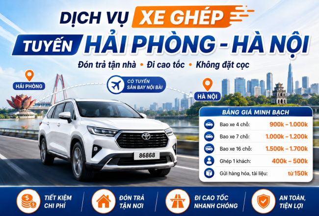 Dịch Vụ Xe Ghép Hải Phòng – Hà Nội, Đón Trả Tận Nơi, Không Đặt Cọc
